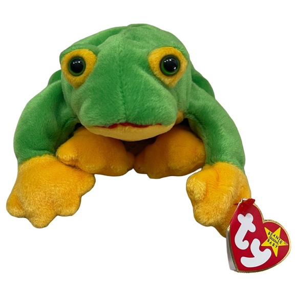 Ty Beanie Babie Green and Yellow 8in 1997 Smoochy Frog - 4039 - Picture 2 of 7